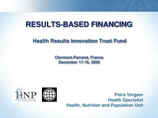 Petra Vergeer Health Specialist Health, Nutrition and Population Unit