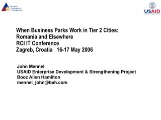 John Mennel USAID Enterprise Development &amp; Strengthening Project Booz Allen Hamilton
