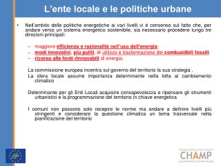 L’ente locale e le politiche urbane