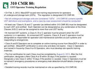 310 CMR 80: UST Operator Training Regulation