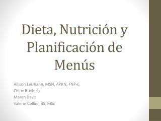 Dieta , Nutrición y Planificación de Menús