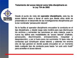 Tratamiento del acoso laboral como falta disciplinaria en la Ley 734 de 2002