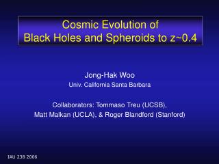 Cosmic Evolution of Black Holes and Spheroids to z~0.4