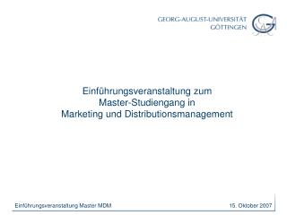 Einführungsveranstaltung zum Master-Studiengang in Marketing und Distributionsmanagement
