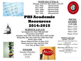 PHS Academic Resources 2014-2015