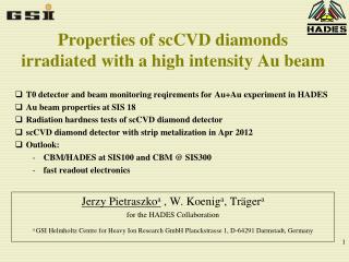 Properties of scCVD diamonds irradiated with a high intensity Au beam