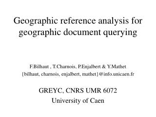 Geographic reference analysis for geographic document querying