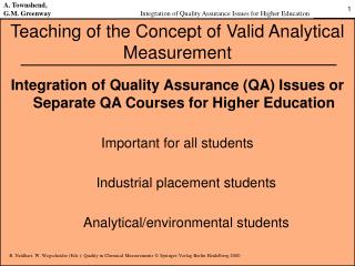 Teaching of the Concept of Valid Analytical Measurement