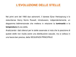 L’EVOLUZIONE DELLE STELLE