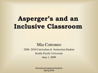 Asperger’s and an Inclusive Classroom