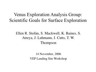 Venus Exploration Analysis Group: Scientific Goals for Surface Exploration