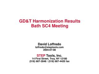 GD&amp;T Harmonization Results Bath SC4 Meeting