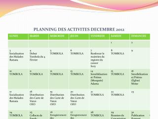 PLANNING DES ACTIVITES DECEMBRE 2012