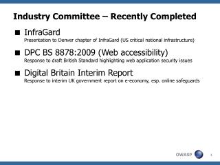 Industry Committee – Recently Completed