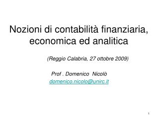 Nozioni di contabilità finanziaria, economica ed analitica