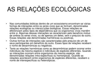 AS RELAÇÕES ECOLÓGICAS