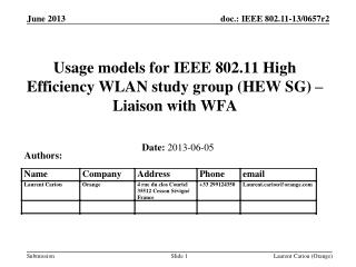 Usage models for IEEE 802.11 High Efficiency WLAN study group (HEW SG) – Liaison with WFA