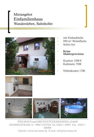 Mietangebot Einfamilienhaus Wandersleben, Bahnhofstr