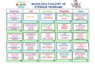 MAYIS 201 2 FAALİYET VE ETKİNLİK PROGRAMI