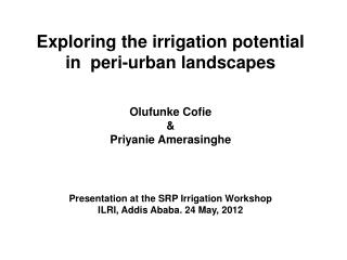 Exploring the irrigation potential in peri -urban landscapes Olufunke Cofie &amp;