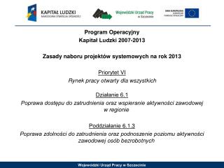 Program Operacyjny Kapitał Ludzki 2007-2013 Zasady naboru projektów systemowych na rok 2013