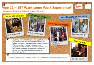 Age 11 – 19? Want some Work Experience? Become a Reading Activist in xxx Library!