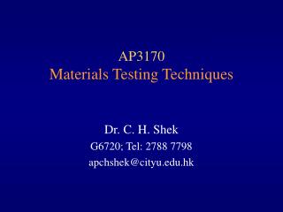 AP3170 Materials Testing Techniques