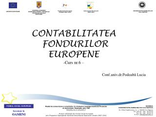 CONTABILITATEA FONDURILOR EUROPENE Curs nr.6 – Conf .univ.dr.Podoabă Lucia