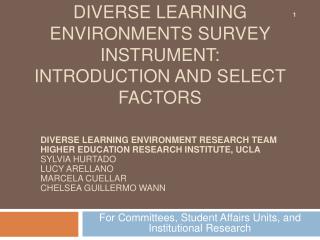 Diverse learning environments Survey instrument : Introduction and Select factors