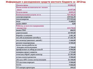 Информация о расходовании средств местного бюджета за 2012год