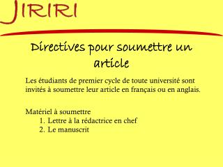 Directives pour soumettre un article