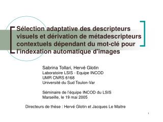 Sabrina Tollari, Hervé Glotin Laboratoire LSIS - Equipe INCOD UMR CNRS 6168