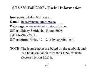 STA220 Fall 2007 - Useful Information
