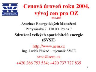 Cenová úroveň roku 2004, vývoj cen pro OZ 03.11.2004