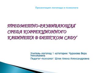 ПРЕДМЕТНО-РАЗВИВАЮЩАЯ СРЕДА КОРРЕКЦИОННОГО КАБИНЕТА В ДЕТСКОМ САДУ