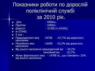 П оказники роботи по дорослій поліклінічній службі за 20 10 рік.