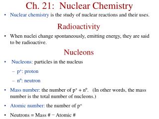 Ch. 21: Nuclear Chemistry