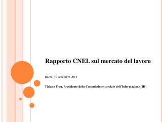 Rapporto CNEL sul mercato del lavoro Roma, 30 settembre 2014