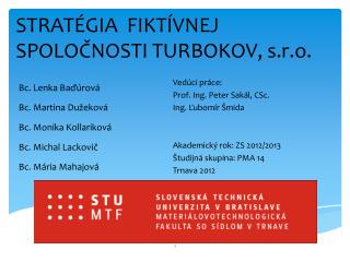 STRATÉGIA FIKTÍVNEJ SPOLOČNOSTI TURBOKOV, s.r.o.