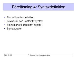 Föreläsning 4: Syntaxdefinition