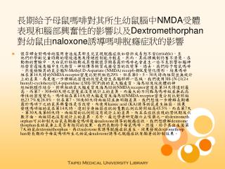 長期給予母鼠嗎啡對其所生幼鼠腦中 NMDA 受體表現和腦部興奮性的影響以及 Dextromethorphan 對幼鼠由 naloxone 誘導嗎啡脫癮症狀的影響