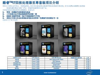 英特尔中国区总代理之一的联强国际 , 将在国内独家推出酷睿 i7 四核处理器至尊套装 , 首次以 CPU+ODM 主板绝版限量收藏的概念来推广 i7 这一跨越性能巅峰的全新产品 .