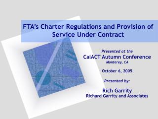 FTA’s Charter Regulations and Provision of Service Under Contract