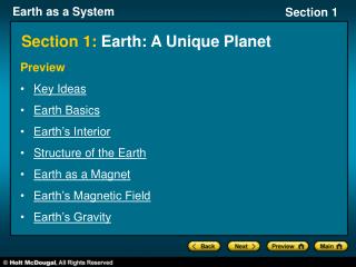 Section 1: Earth: A Unique Planet