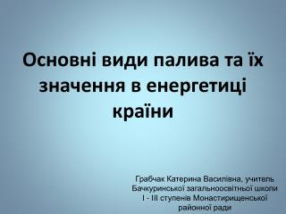 Основні види палива та їх значення в енергетиці країни