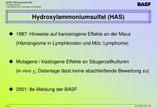 1987: Hinweise auf kanzerogene Effekte an der Maus