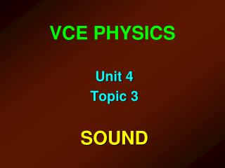 VCE PHYSICS