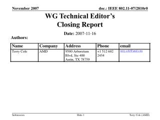 WG Technical Editor’s Closing Report