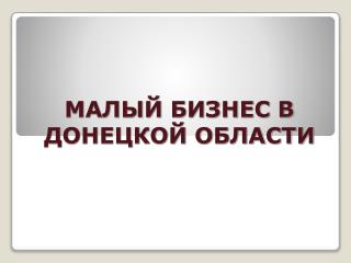 МАЛЫЙ БИЗНЕС В ДОНЕЦКОЙ ОБЛАСТИ