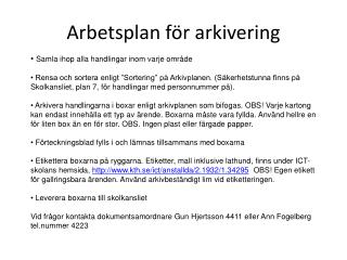 Arbetsplan för arkivering